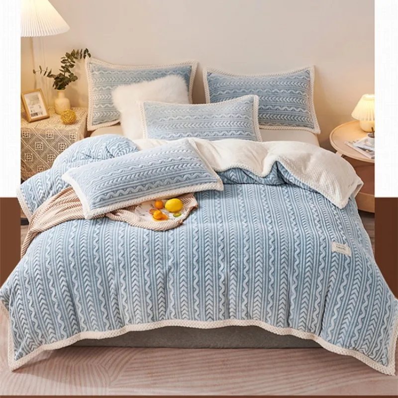 Studentenwohnheim 3D verdickte Korallendecke Steppdecke Frühling und Herbst Einzel- und Doppel-Flanell-Winterwarme Decke für Bett Image