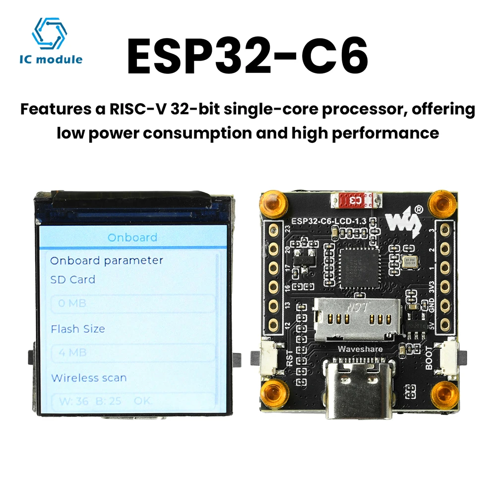 ESP32-C6 WLAN Bluetooth Entwicklungsboard mit 1,3 Zoll LCD-Bildschirm 240x240 Auflösung Stromsparender RISC-V Prozessor Image