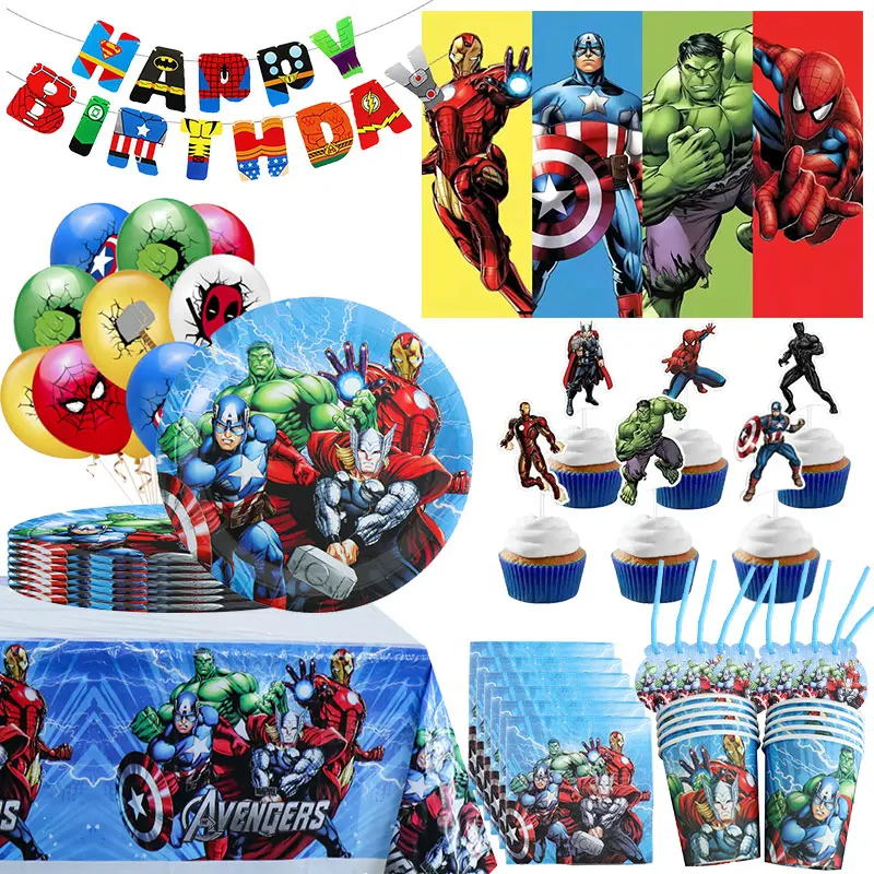 Avengers Birthday Party Decorations Cup Plate Napkin Straws Tablecloth Latex Balloon for Kids Boy Marvel Avengers Party Supplies Image