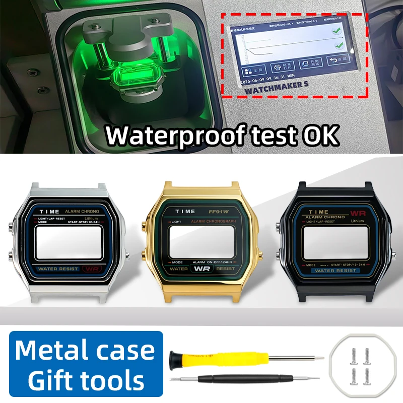 Edelstahlgehäuse für Casio 593 A158W/WE A159W F-91W/WG/M, modifiziertes Uhrengehäuse, hochwertiges Metallgehäuse, Mod-Kit-Zubehör Image