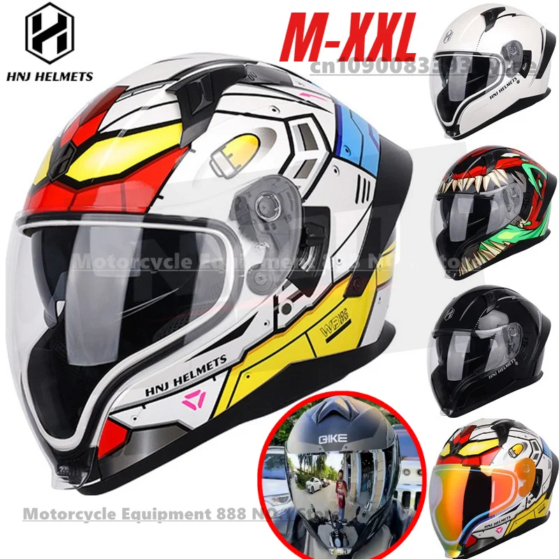 HNJ Motorradhelm mit zwei Gläsern für Damen und Herren, großer Heckflügel, Winter, cooler, personalisierter Sicherheits-Vollhelm Image