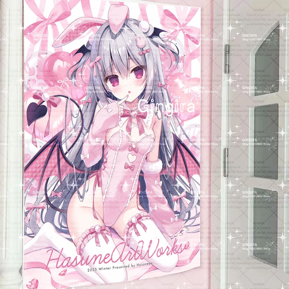 Rosa Katzen-Themen-Plüschtier 2D Galgame-Ohren Indoor-Wandteppich zur Dekoration Inneneinrichtung für Lolita-Mädchen Image