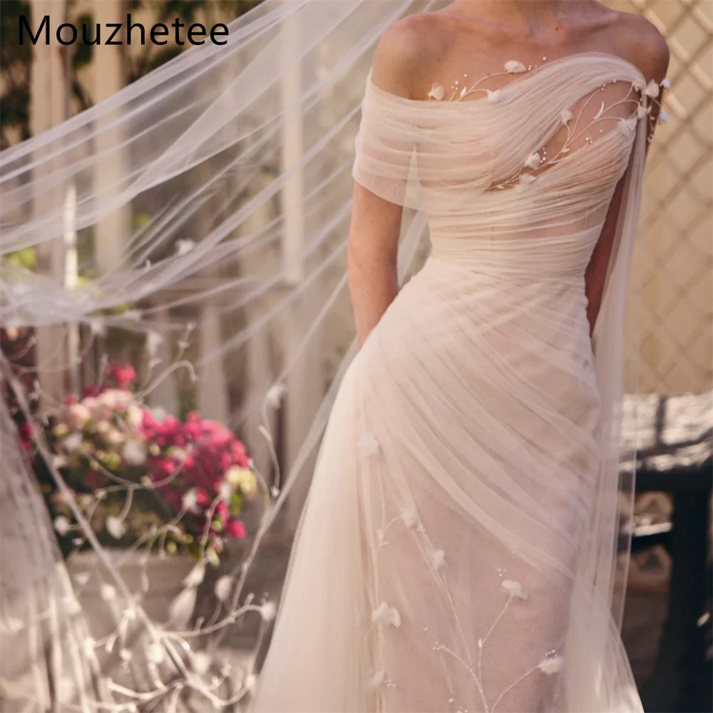 Mouzhetee Mermaid Simple Off The Shoulder Tulle Elegant Wedding Dresses Elegant Long Brides Gown Custom Made 2025