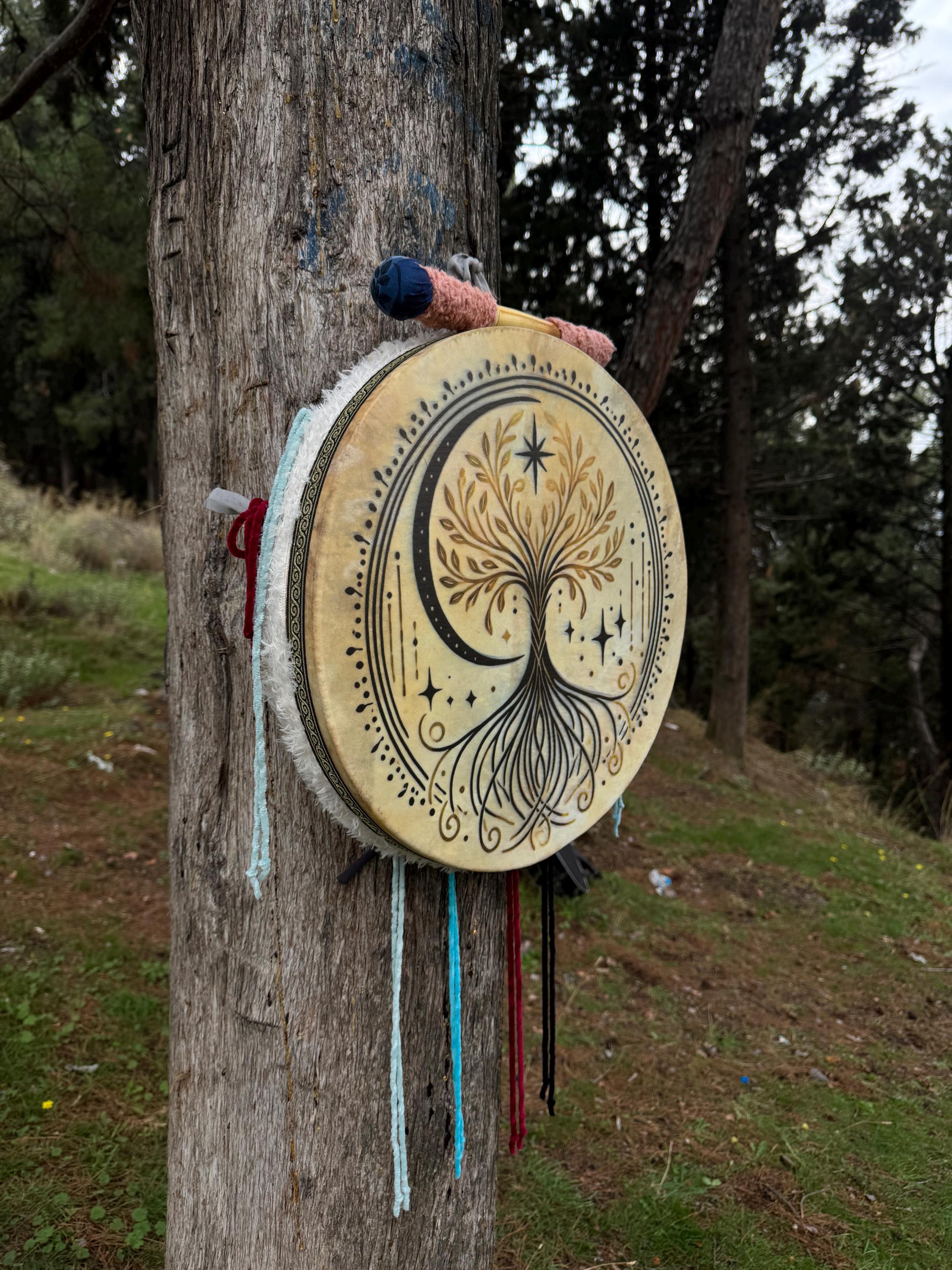 Tamburo sciamanico Albero della vita da 18 pollici / Tamburo sciamanico tradizionale / Strumento per meditazione e rituali / Tamburo spirituale artigi