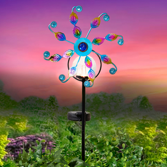 Gartenstecker Windspiel ""Pfau"" mit Solarleuchte