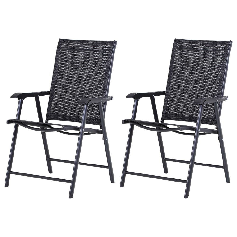 Set sedia campeggio metallo con braccioli pieghevoli nero 58x64x94cm