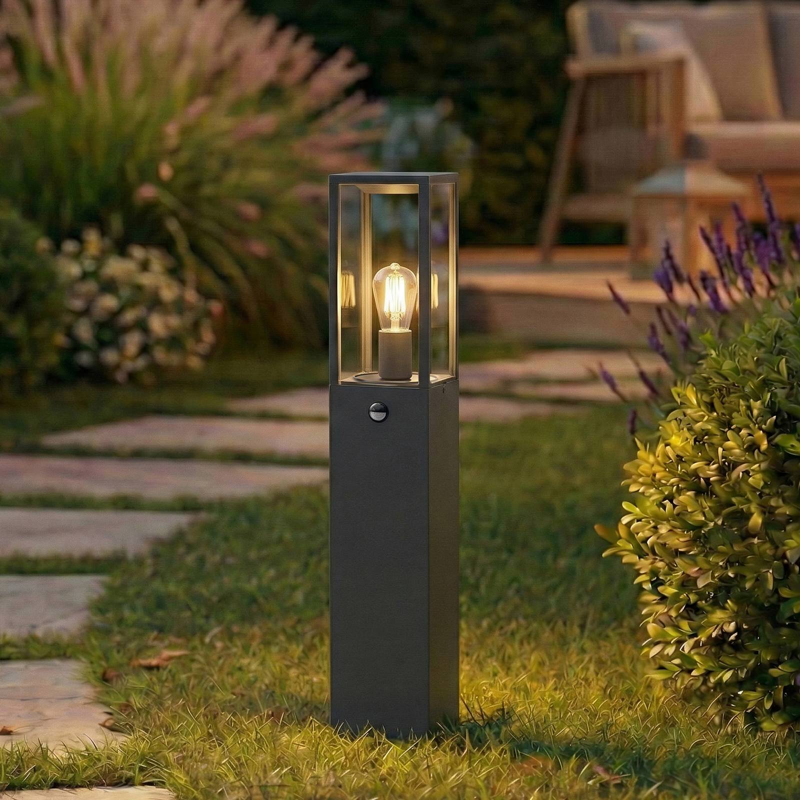 Lindby Peldar path light, anthracite/clear, 80 cm, sensor Lindby, dimmable, Black, Aluminium, Modern, Outdoor lights with Sensor