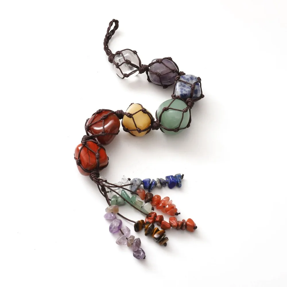 All'ingrosso 7 chakra ciondolo in pietra naturale irregolare multicolore tessitura sette chakra di cristallo guarigione chakra ciondolo per auto