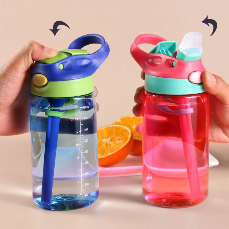 Portable Kids Water Bottle With Straw Gym & Travel Sports Cup purple