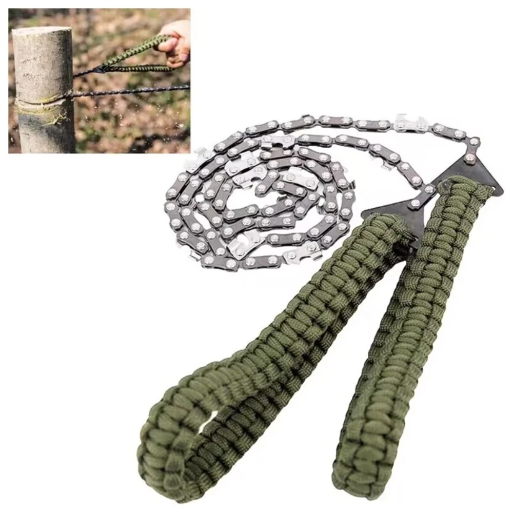 Mini Chainsaw With Umbrella Rope Handle For Outdoor Logging Corded Survival Hand Tool green