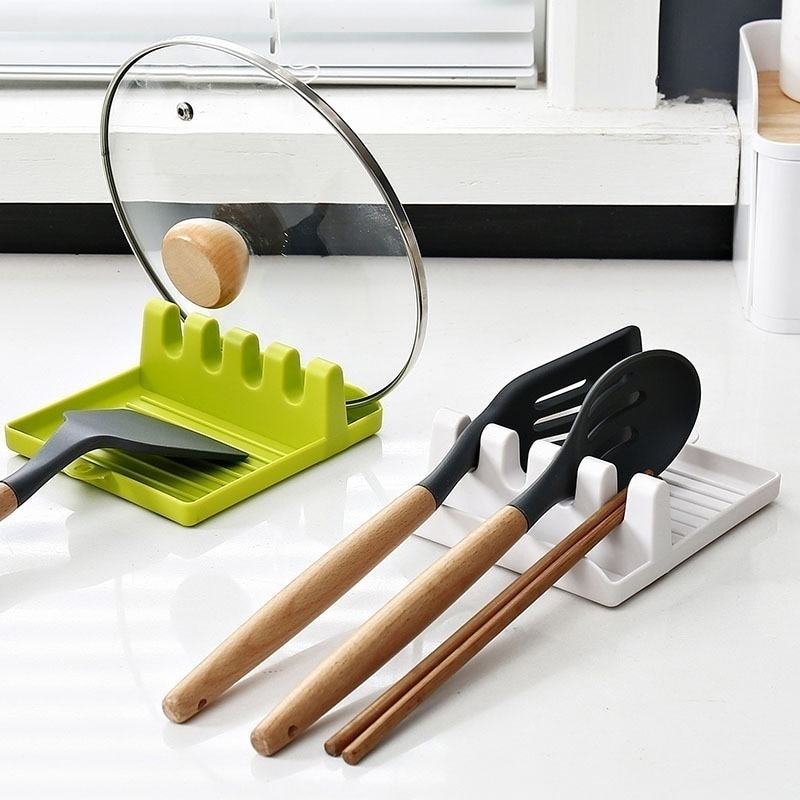 Non Slip Kitchen Spoon & Fork Holder Rack Plastic Organizer For Spatulas, Chopsticks & More green