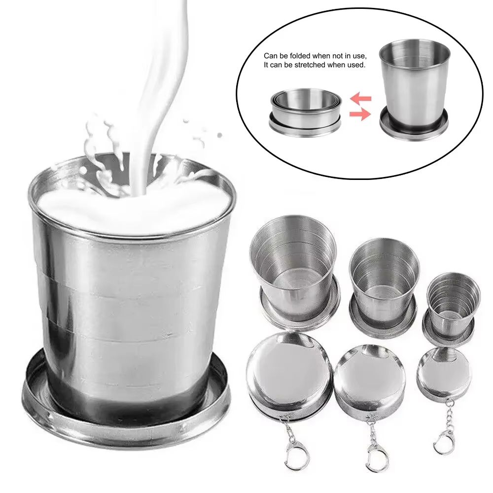 Collapsible Stainless Steel Travel Cup With Keychain Portable Folding Drinking Cup medium