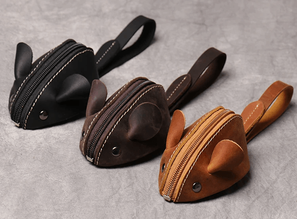 Cute Mouse Leather Coin Purse Mini Zipper Wallet And Key Holder blue