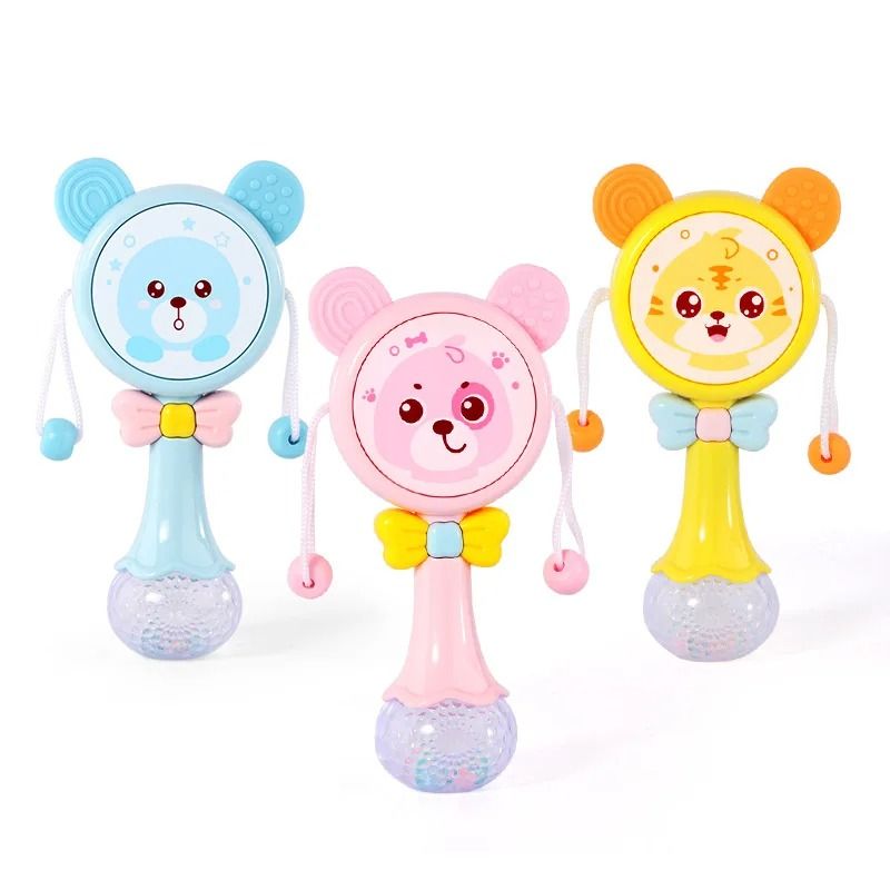 2025 Flashing Musical Rabbit Hand Bell Early Educational Teether Rattle Toy (0 12M) pink 406