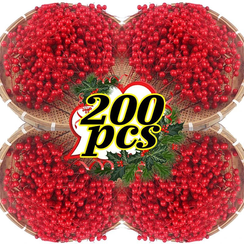 Artificial Red Holly Berry Stems For Christmas Tree And Wreath Decor gold 200pcs