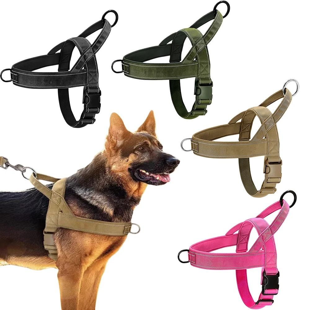 Tactical Dog Harness Adjustable No Pull Dog Harness With Handle And Reflective Straps For Large Dogs pink m