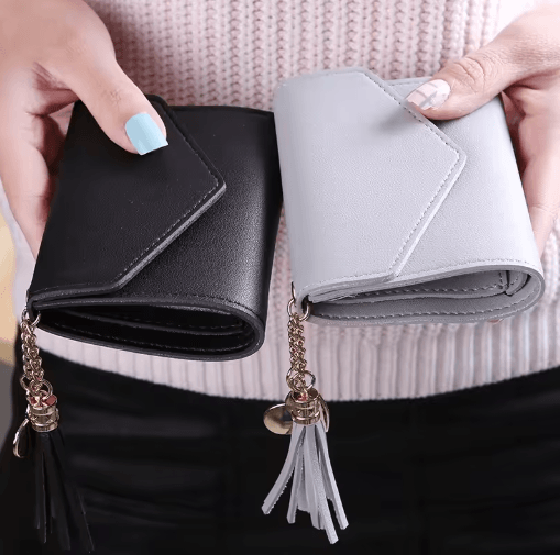 Womens PU Leather Small Wallet Compact Tassel Coin Purse & Card Holder skyblue
