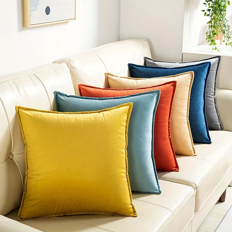Super Soft Velvet Cushion Cover Solid Color Decorative Pillow Cover ivory 15.75 In 15.75 In