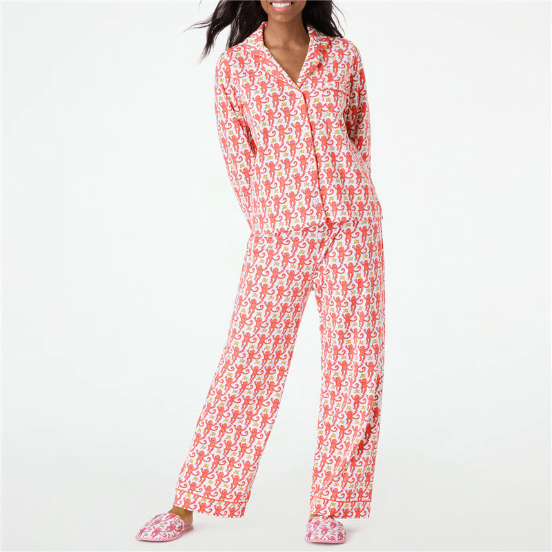 Roller Rabbit Monkey Pajamas Set, Cozy PJs For Women's Ultimate Comfort & Relaxation pink m