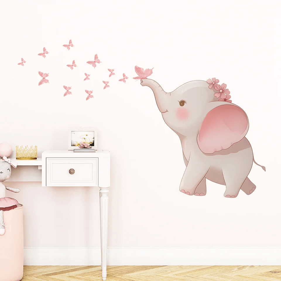 Cute Elephant Butterfly Wall Stickers Kids Room Wall Decals Nursery Decor Cute Elephant Butterfly Wall Stickers Kids Room Wall Decals Nursery Decor