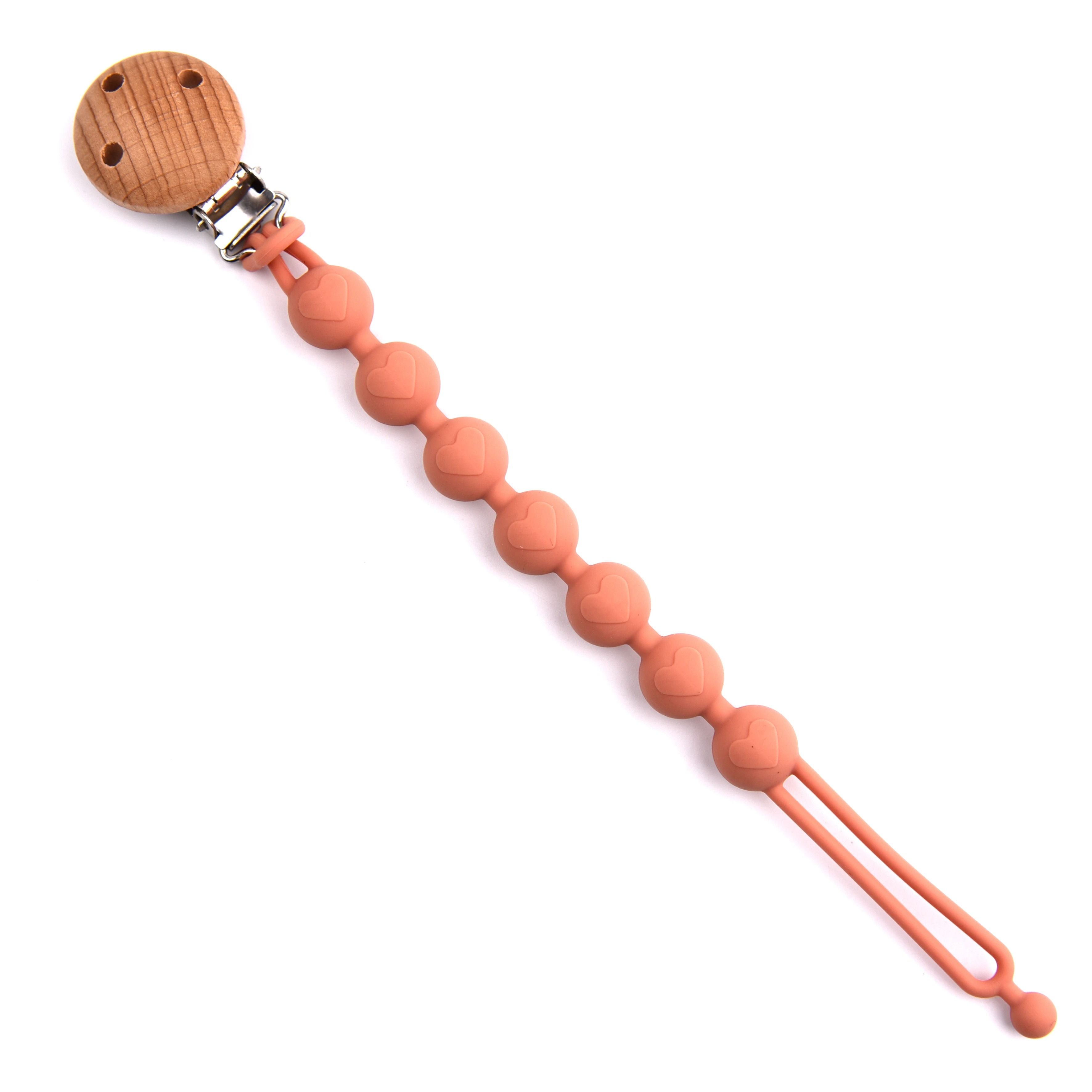 Sweet Heart Beechwood & Silicone Pacifier Clip powder Rose