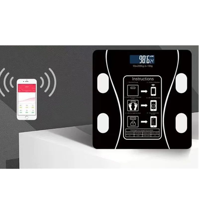 Bluetooth Smart Body Weight Scale Rechargeable Digital Scale tzc black