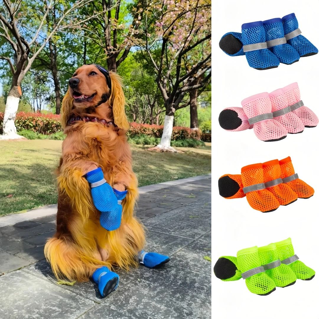 4PCS Summer Dog Shoes Breathable Anti Slip Wear Resistant Outdoor Boots For Small Dogs orange xl