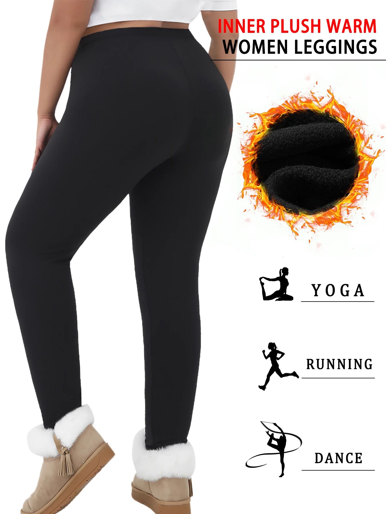 Plus Size Super Soft Fleece Lined Thermal Leggings High Waisted Stretch Warm Yoga & Running Workout Pants For Women black 18