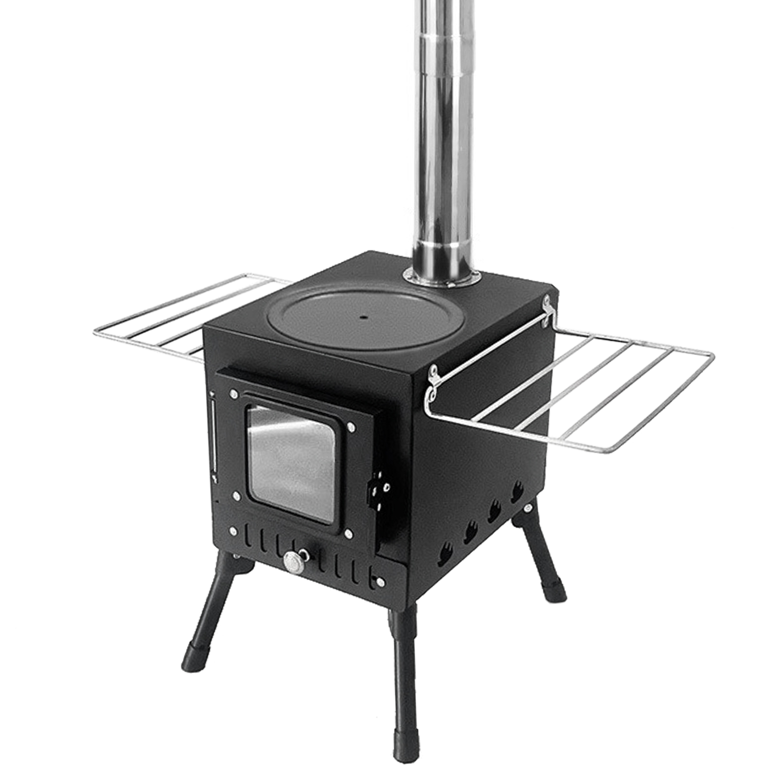 Portable Stainless Steel Wood Burning Stove With Fire Window style A Black
