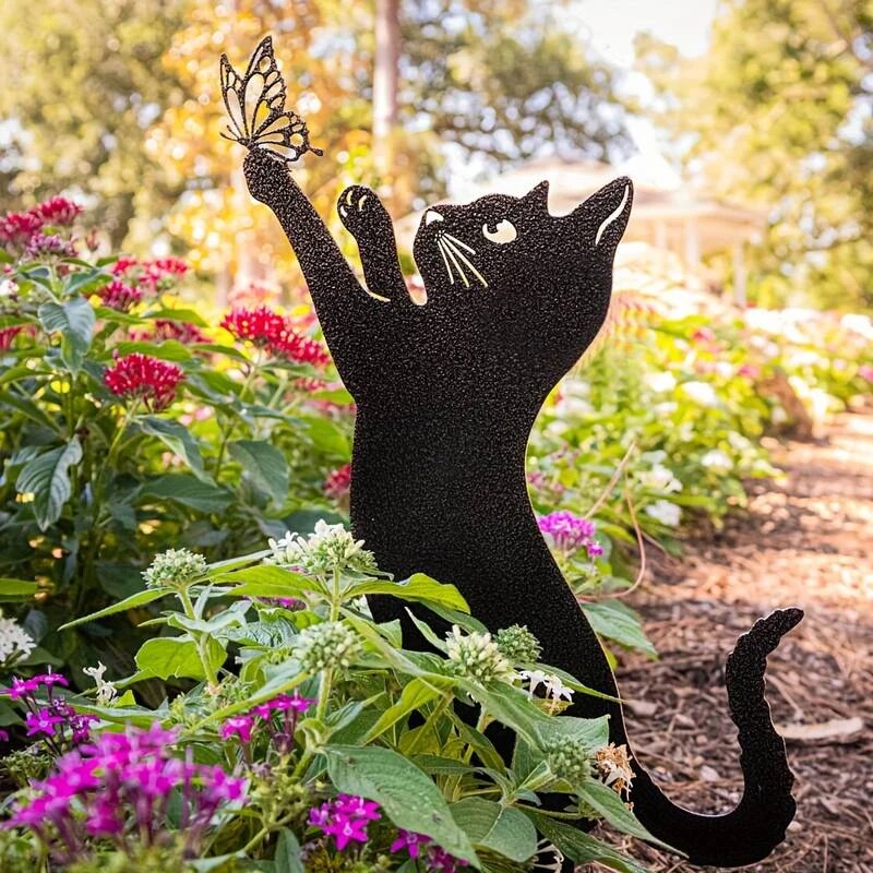 Cat Garden Stake Decoration Metal Outdoor Balcony Art For Garden Or Patio a