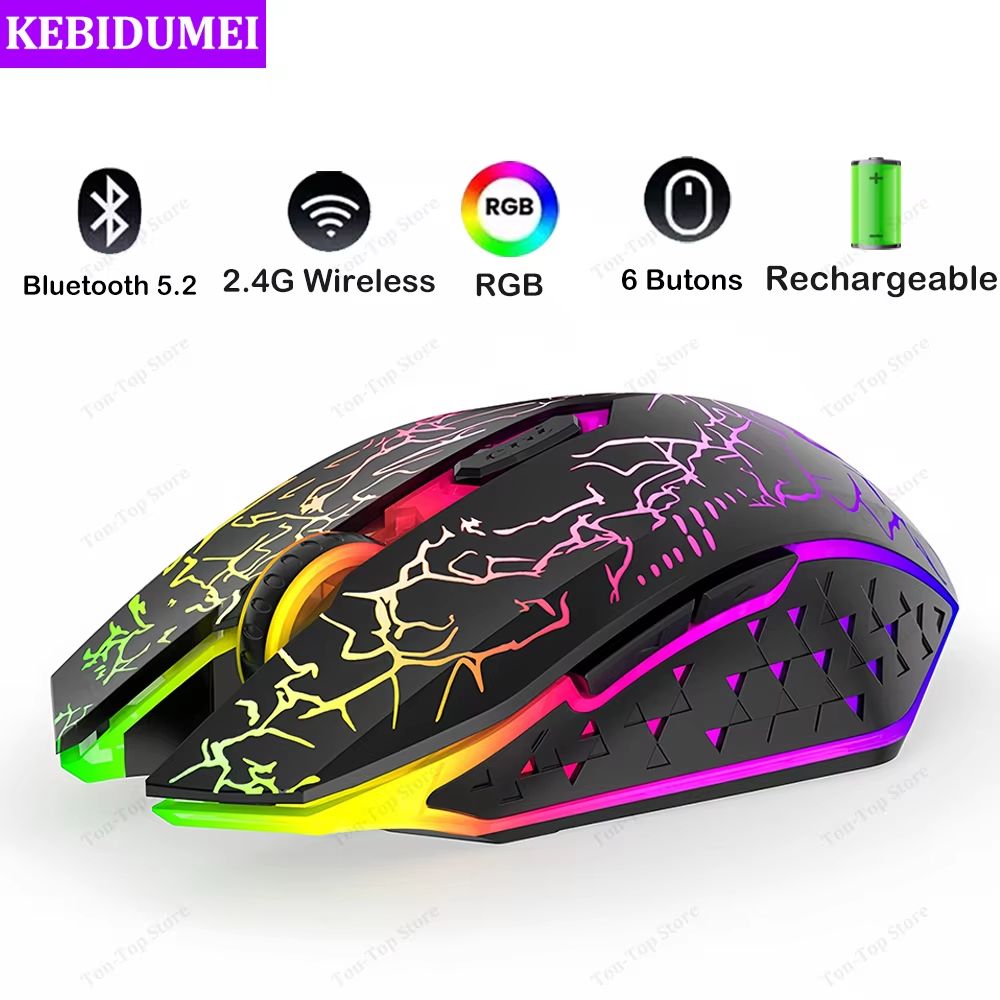 RGB Bluetooth 5.2 Wireless Gaming Mouse Dual Mode 2.4G Silent 6 Button Mouse For Laptop And PC 2.4g Bt5.2 Black