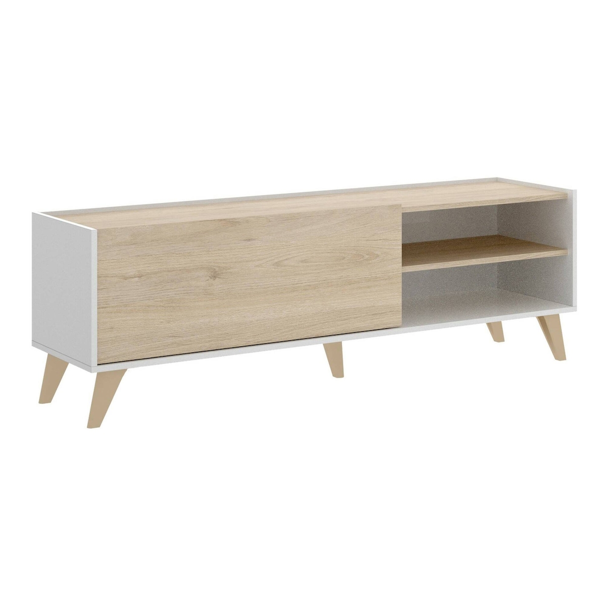 Dmora TV-Schrank Asinara, niedriges Sideboard für Wohnzimmer, TV-Sideboard für Wohnzimmer, 155 x 43 x 47 cm, Eiche und Weiß Image