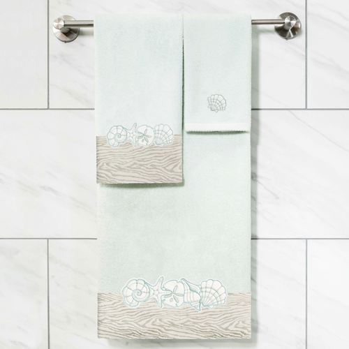 Shell Row Bath Towel Set Bath Hand Fingertip, Bath Hand Fingertip, Pale Aqua