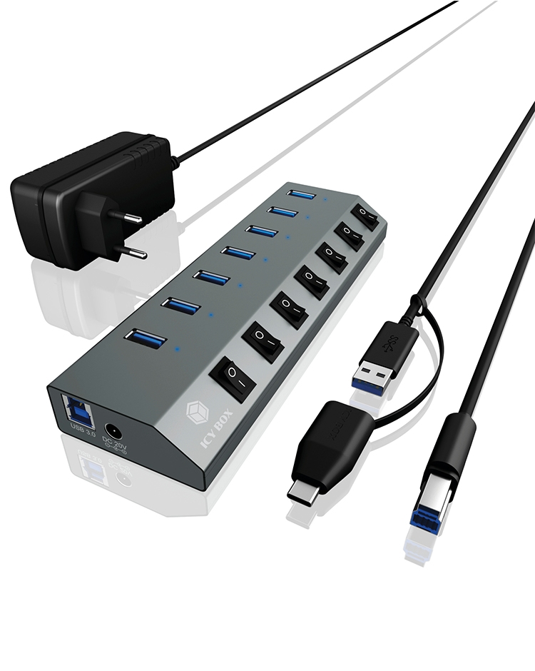 RaidSonic 60838 RaidSonic IB-HUB1701-C3 7 port USB 3.0 Type-A Hub Image