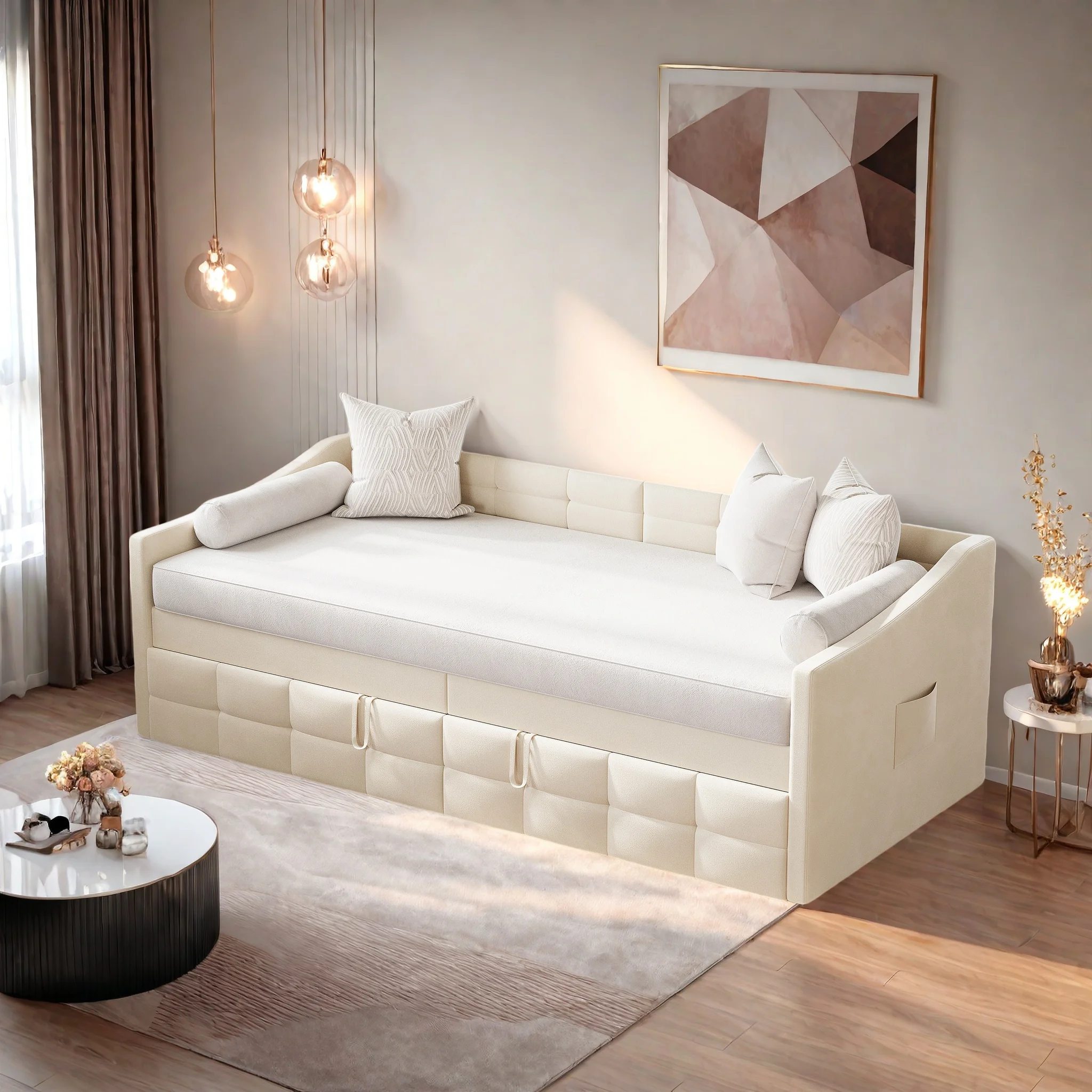 Gepolstertes Bett, ausziehbares Schlafsofa 90 x 200 cm mit Lattenrost, Tagesbett, ausziehbares Schlafsofa