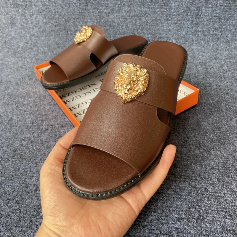 Größe 38-48 Original Schuhe Marke Leder Slides für Mann Sommer Strand Herren Hausschuhe Herren stilvolle Sandalen Designer Schuhe Frau