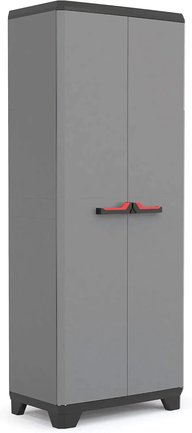 Kunststoffschrank, hoch, BxTxH: 68x39x173cm, grau/schwarz/rot, inkl. 3 höhenverstellbare Einlegeböden (max. Tragkra Image
