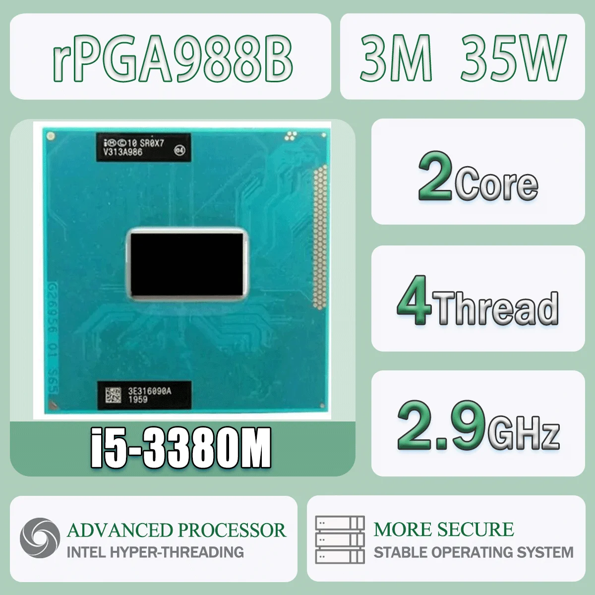 Intel Core I5-3380M SR0X7 2,9 GHz Dual-Core Quad-Thread 3M 35W Computer CPU Prozessor Server I5 3380M Sockel G2 / RPGA988B Image