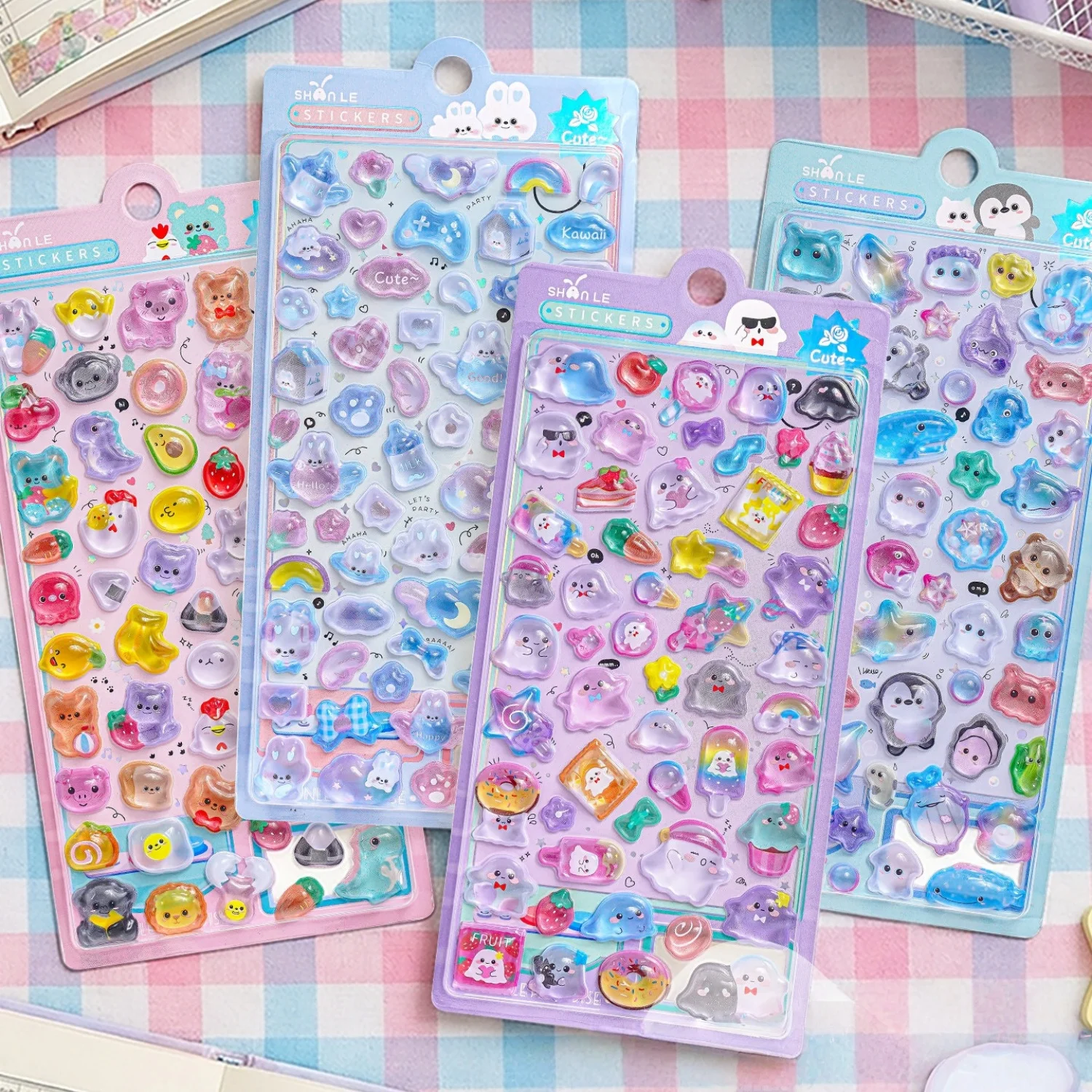 Bonbonfarbene Cartoon-Tiere Frucht-Pinguin 3D-Relief-Aufkleber Scrapbooking DIY Journal Niedliche Schreibwaren-Sticker Schulgeschenk Image