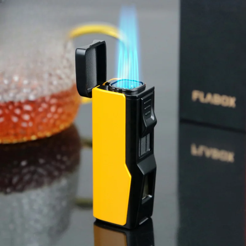 Leistungsstarkes Vier-Flammen-Zigarren-Gasfeuerzeug mit Zigarrenmundstück und Integriertem Lochstechmesser Hochwertiges Herren-Feuerzeug Image