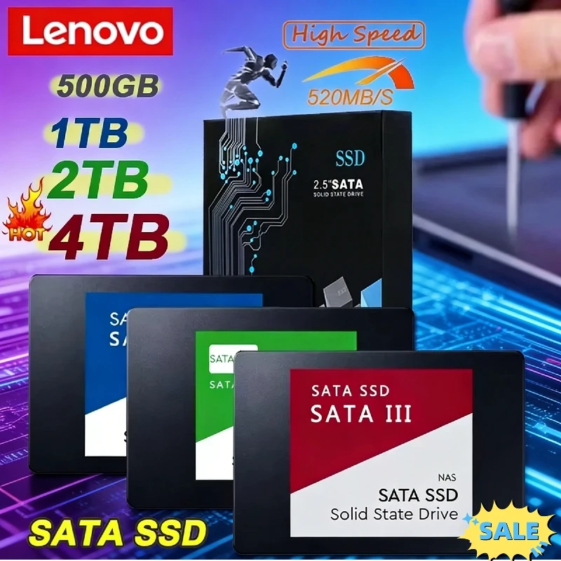 Lenovo 4TB Tragbare Externe SSD, SATA3 Hochgeschwindigkeits-Solid-State-Festplatte, Externer Speicher für Laptop PC Image