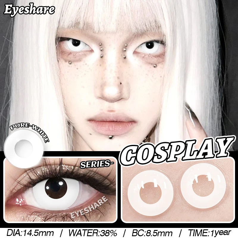 AMARA 1 Paar Halloween-Farbkontaktlinsen für Augen, Anime, Cosplay, farbige Linsen, reinweiße Linse, farbige Kontaktlinsen Image