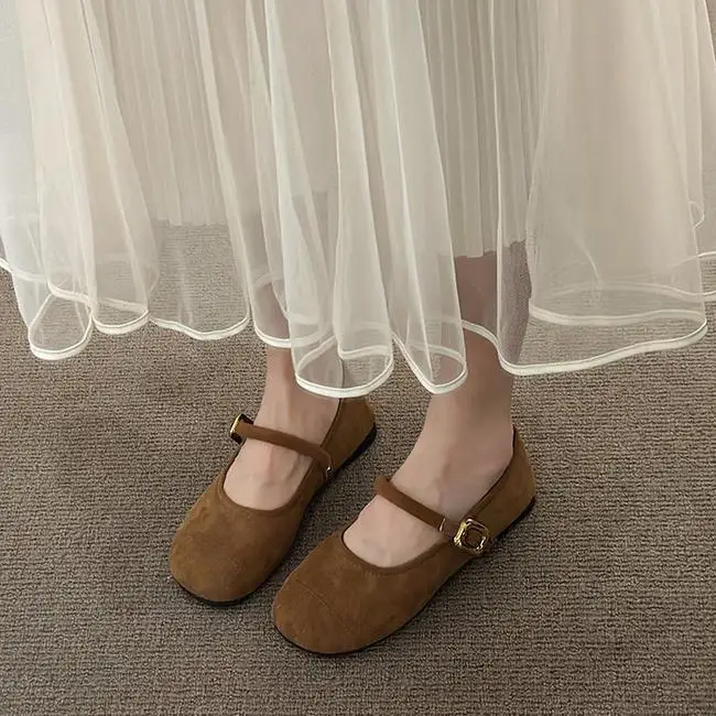 Neue Damen-Ballerinas Sommer Flache Slipper Luxus-Damenschuhe mit Rundem Zeh und Schnalle Elegante Schuhe Zapatos De Mujer