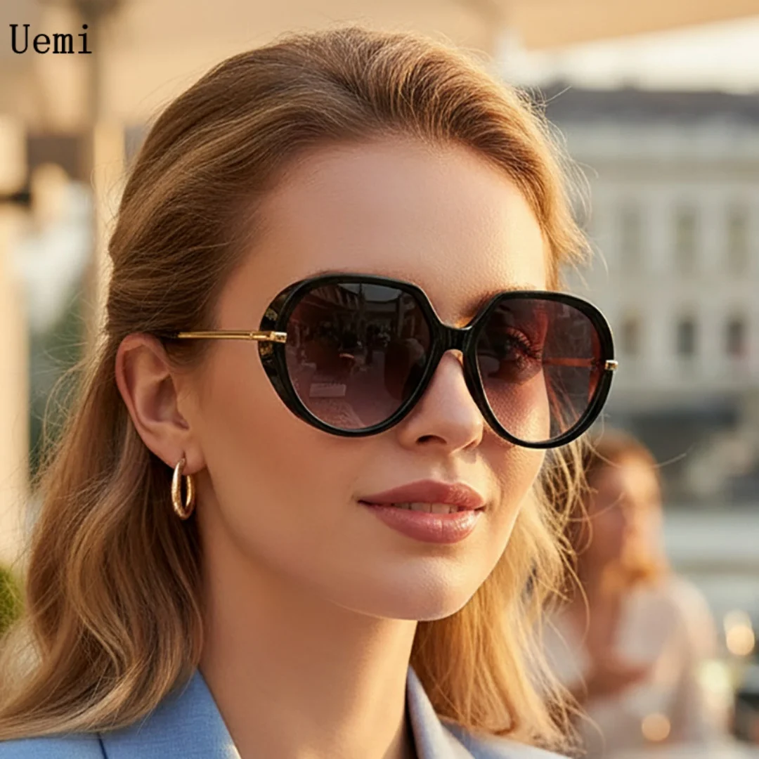 Modische runde Damen-Sonnenbrille für Herren, luxuriöse Vintage-Sonnenbrille in Schwarz und Orange, UV400-Brille Image