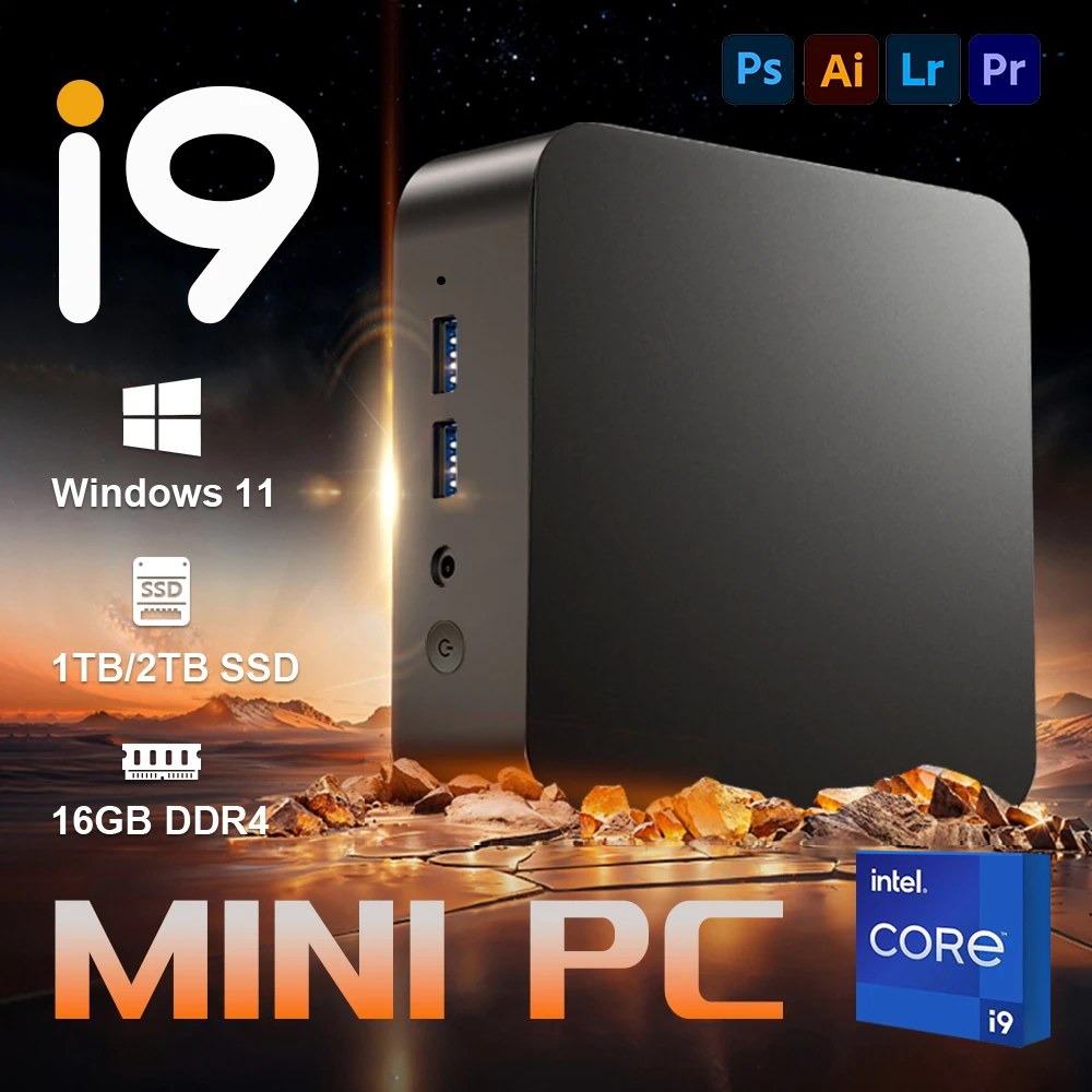 Mini PC Intel Core i9 8950HK Windows 11, petit ordinateur de poche, 16 Go de RAM, SSD 1 To/2 To, Type-C, 4K 60 Hz, mini PC de bureau pour jeux