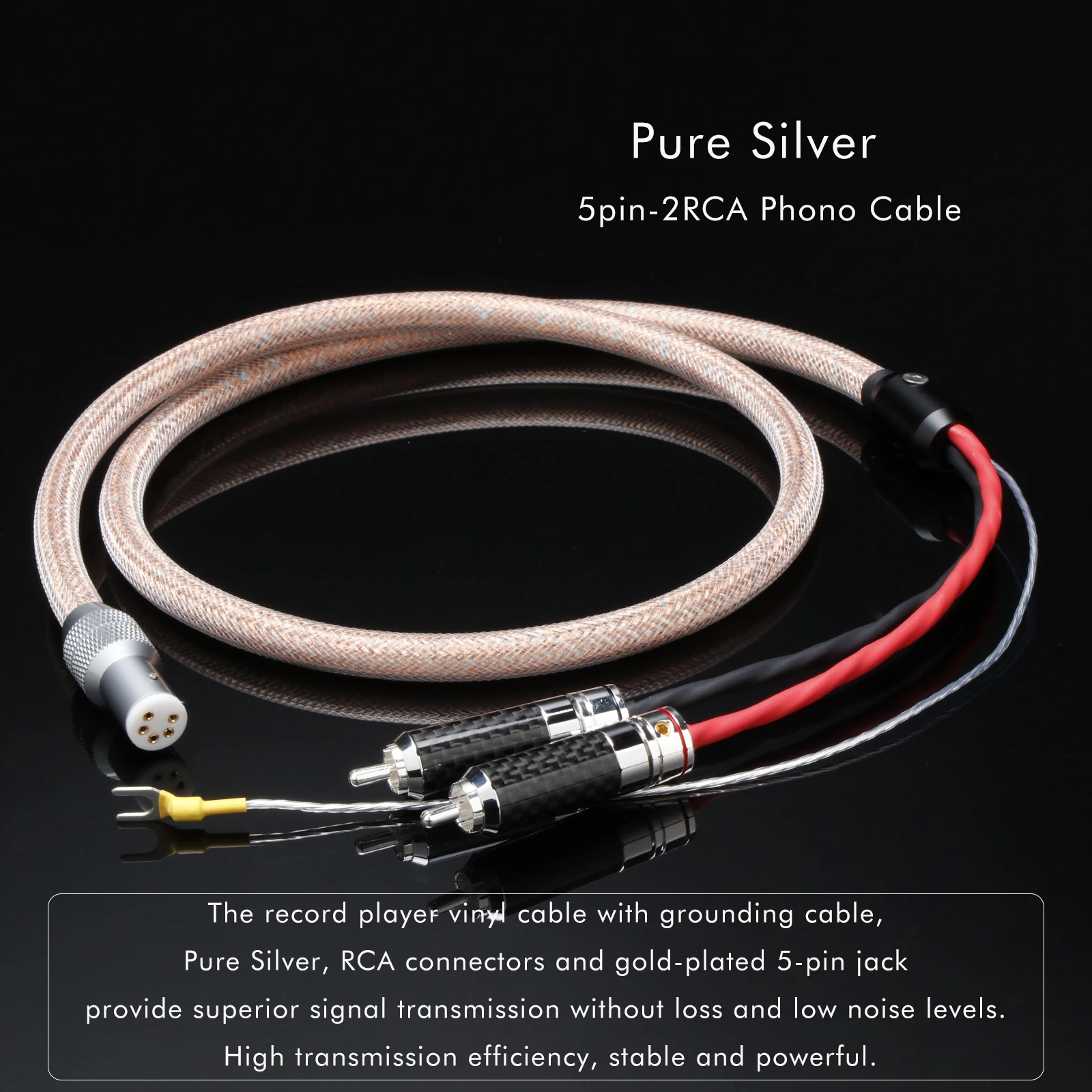 5-poliges DIN-zu-RCA-Phonokabel aus reinem Silber, 5-poliger DIN-XLR-U/Y-Flachstecker, Audio-Phono-Tonarm für LP-Schallplatten, Phonographen-Tonarm Image