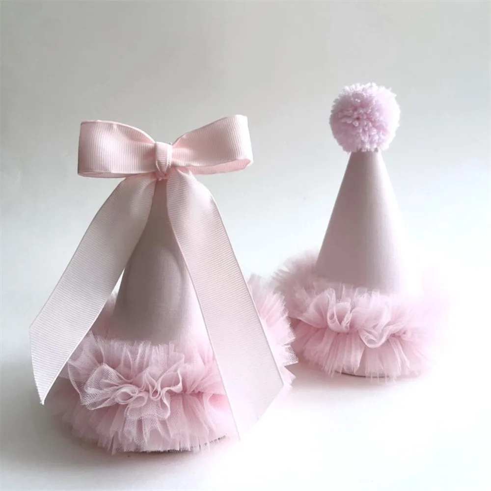 2 Stück rosa Spitzen-Schleifen-Geburtstagsparty-Hüte im koreanischen Stil, romantisch, für Frauen und Mädchen, Party-Dekoration, Foto-Requisiten Image