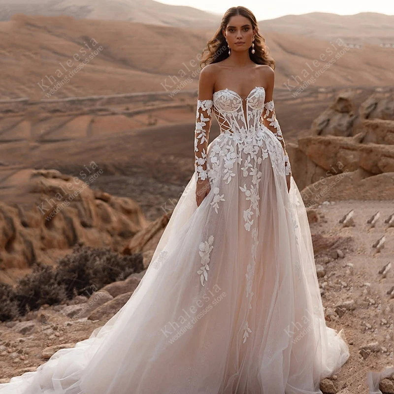 Vintage Hochzeitskleider Elegante Brautkleider Trägerlose Rückenfreie Roben Spitzenapplikationen Glamouröse Vestidos De Novia Maßgeschneidert 2025 Image