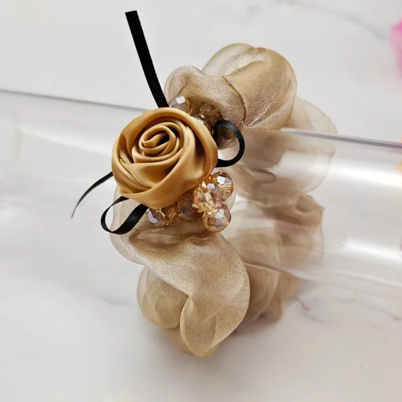 Rosen-Organza Haargummi Dutt-Blumen-Haarseil Große Scrunchies für Frauen Haargummis Chouchou Haaraccessoires Image