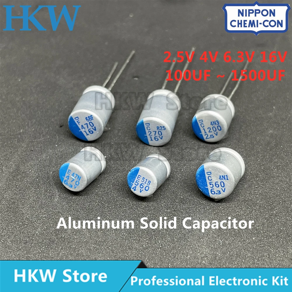 10 Stück NCC Aluminium-Festkondensator 2,5 V 6,3 V 4 V 16 V 100 UF 270 UF 470 UF 560 UF 820 UF 1000 UF 1200 UF 1500 UF NIPPON CHEMI CON Original Image